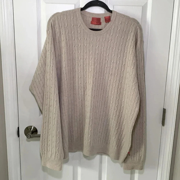 Izod Tan Cable knit cashmere sweater size XL - Picture 1 of 6